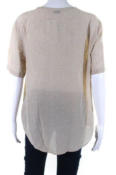 Equipment Femme Silk Scoop Neck Short Sleeve Spotted Print Blouse Beige Size L