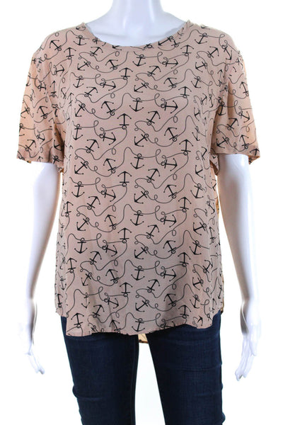 Equipment Femme Womens Short Sleeve Scoop Neck Graphic Print Blouse Beige Size L