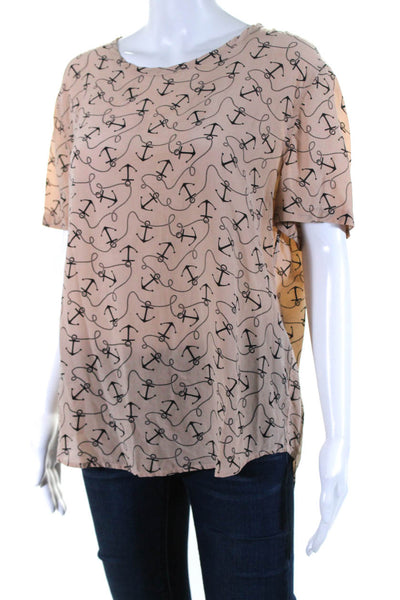 Equipment Femme Womens Short Sleeve Scoop Neck Graphic Print Blouse Beige Size L