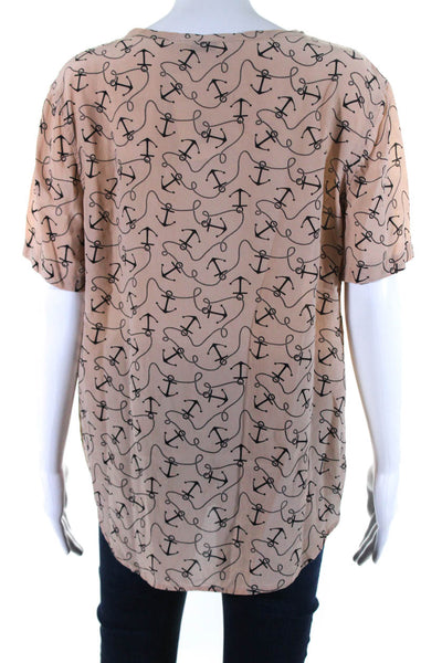 Equipment Femme Womens Short Sleeve Scoop Neck Graphic Print Blouse Beige Size L