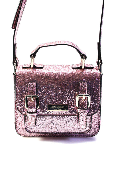 Kate Spade Womens Small Glitter Flap Satchel Shoulder Bag Handbag Pink
