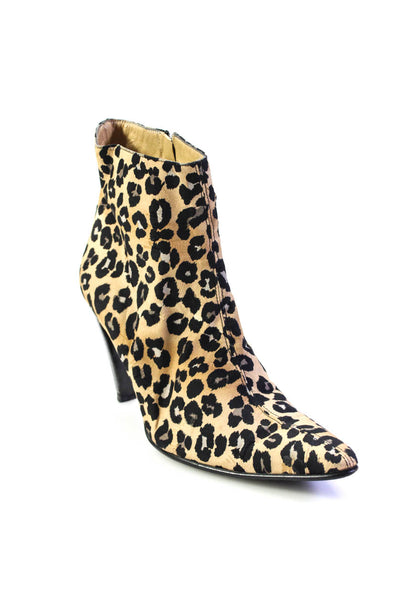 Nicole Miller Womens Leopard Print Point Toe Stiletto Ankle Boots Brown Size 7