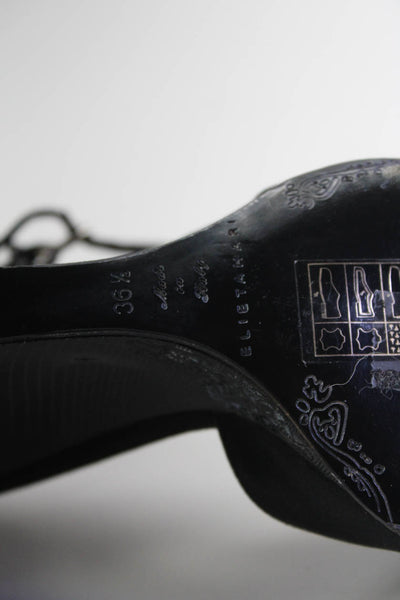 Elie Tahari Womens Engraved Wedge Satin Ankle Strap Sandals Black Size 36.5 6.5