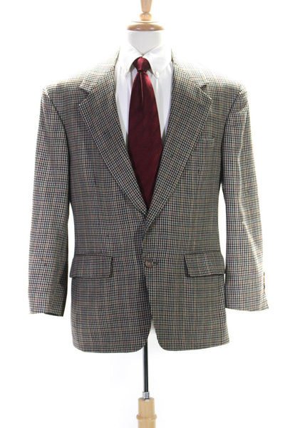 Bill Blass Mens Glen Plaid Notched Collar 2-Button Blazer Suit Jacket Grey Taupe
