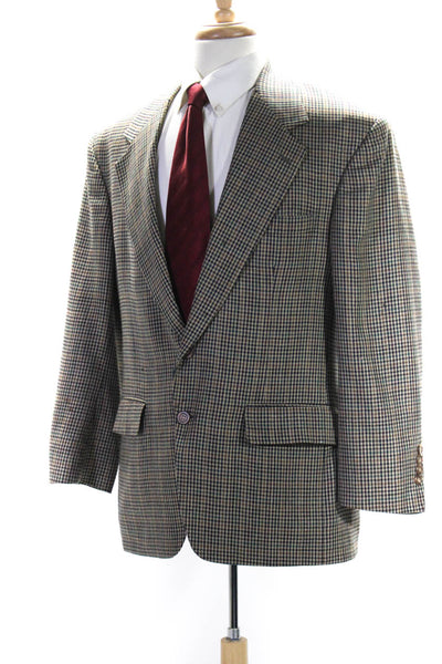 Bill Blass Mens Glen Plaid Notched Collar 2-Button Blazer Suit Jacket Grey Taupe