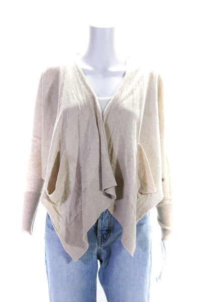 Club Monaco Womens Open Front Waterfall Cardigan Sweater Beige Cashmere Size XS