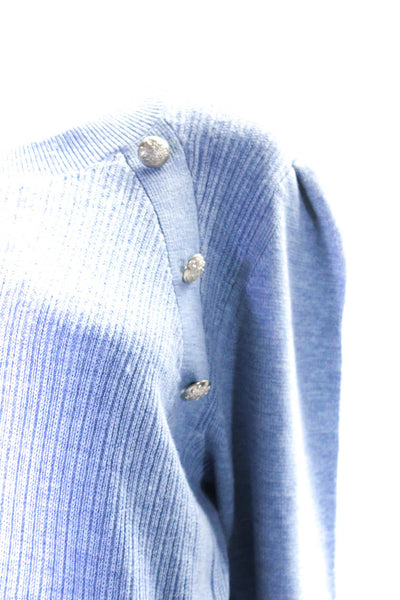 Veronica Beard Womens Merino Wool Ribbed Button Long Sleeve Sweater Blue Size XL