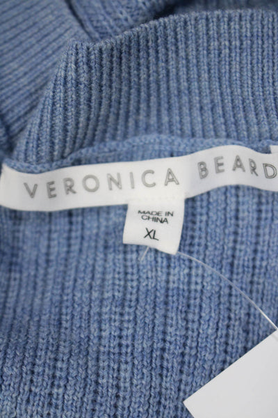 Veronica Beard Womens Merino Wool Ribbed Button Long Sleeve Sweater Blue Size XL
