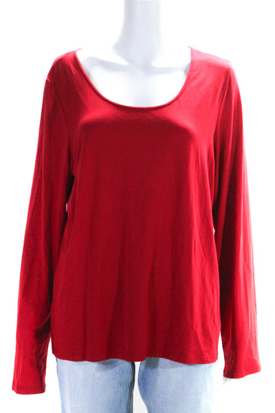 Eileen Fisher Womens Scoop Neck Long Sleeve Pullover T-Shirt Red Size XL