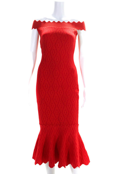 Jonathan Simkhai Womens Off Shoulder Knit Scalloped Midi Dress Red Size Small