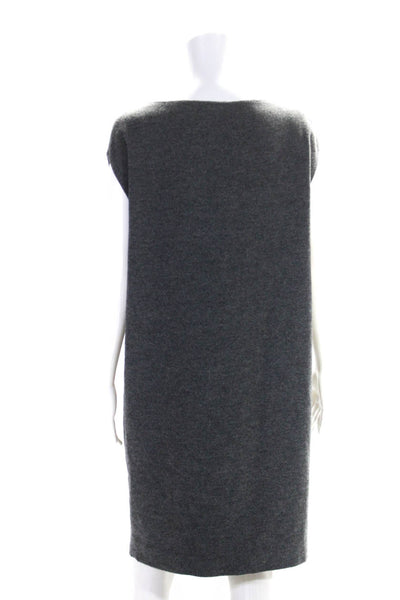 Agnona Womens Sleeveless Scoop Neck Knee Length Shift Dress Gray Wool IT 44