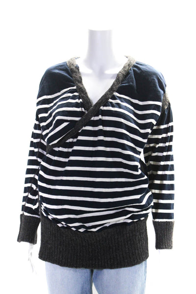 Gaultier Gaultier Womens Long Sleeve V Neck Striped Sweater White Navy Small