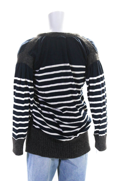 Gaultier Gaultier Womens Long Sleeve V Neck Striped Sweater White Navy Small
