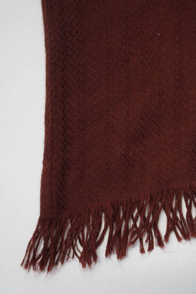 Hermes Womens Fringe Trim G Logo Knit Scarf Brown Cashmere Silk