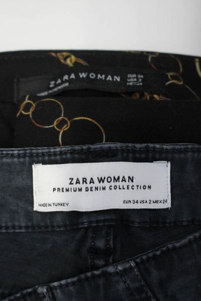 Zara Women's Button Closure Pockets Straight Leg Cargo Pant Black Size 2 Lot 2