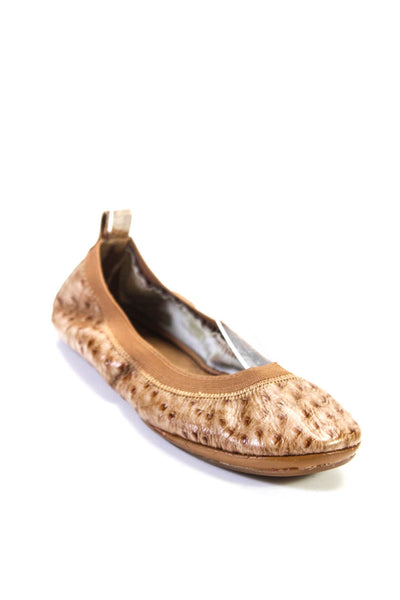 Yosi Samra Womens Embossed Leather Slip On Ballet Flats Brown Size 7