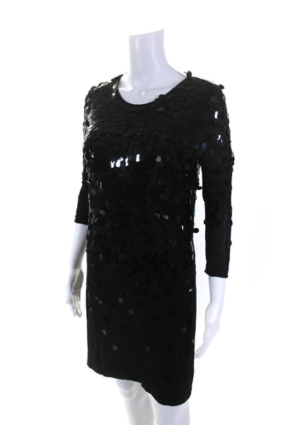 Rebecca Taylor Womens Half Sleeve Scoop Neck Paillettes Shirt Dress Black Size 6