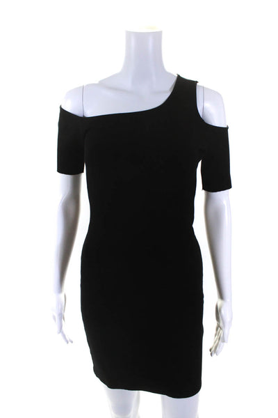 Helmut Womens Short Sleeve Cold Shoulder Scoop Neck Sheath Dress Black Small