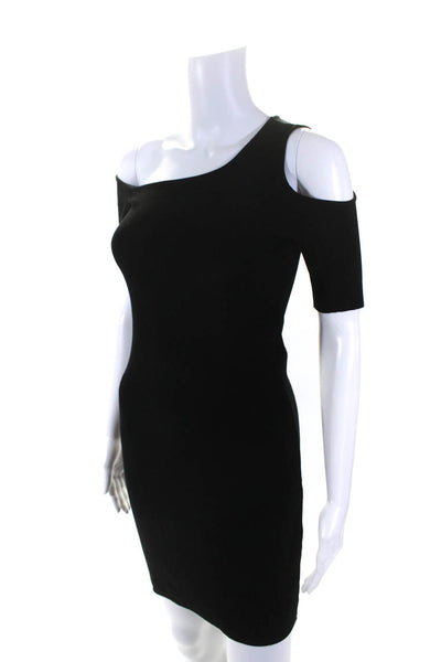 Helmut Womens Short Sleeve Cold Shoulder Scoop Neck Sheath Dress Black Small