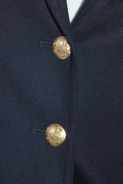 J Crew Womens Two Button Notched Lapel Blazer Jacket Navy Blue Wool Size 0
