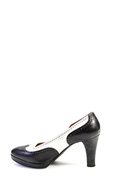 Hermes Womens Two Tone Leather Oxford Platform High Heels Pumps Black Size 36 6