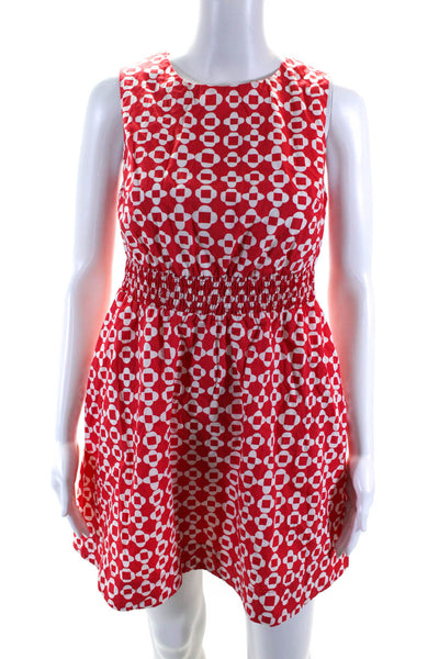 Boden Womens Cotton Floral Print Smocked Buttoned Sleeveless Dress Red Size 2P
