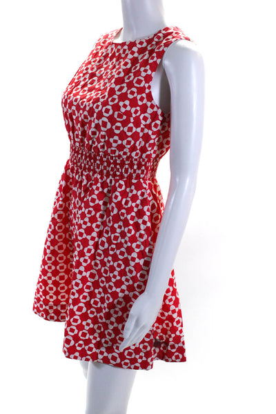 Boden Womens Cotton Floral Print Smocked Buttoned Sleeveless Dress Red Size 2P