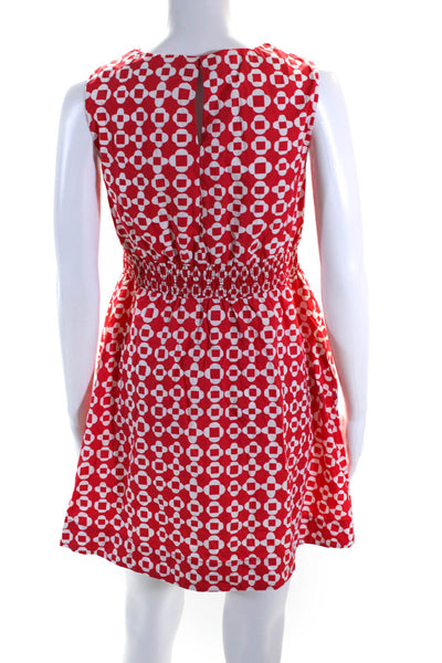 Boden Womens Cotton Floral Print Smocked Buttoned Sleeveless Dress Red Size 2P