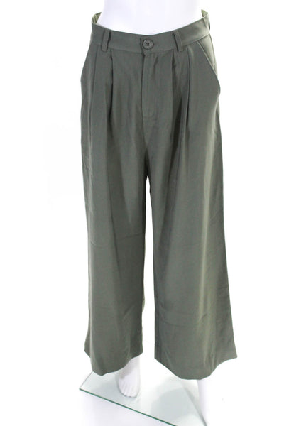 Nonchalant Womens Zipper Fly High Rise Wide Leg Pants Green Size Medium