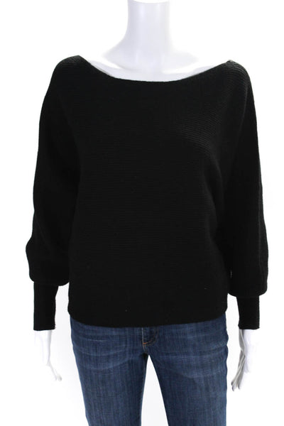 House of Harlow 1960 Womens Oversized Ribbed Knit Scoop Neck Sweater Black XS