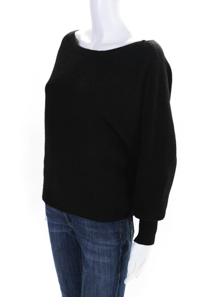 House of Harlow 1960 Womens Oversized Ribbed Knit Scoop Neck Sweater Black XS