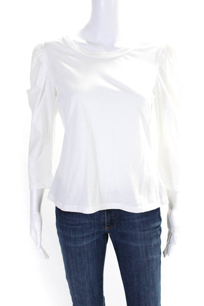 ALC Womens 3/4 Sleeve Scoop Neck Tee Shirt White Cotton Size Medium