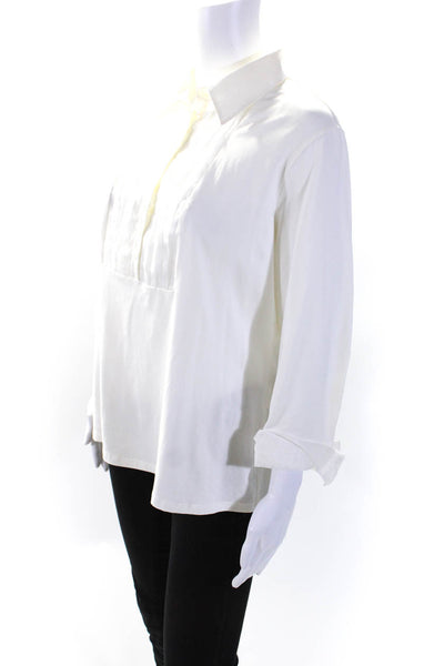 Anne Fontaine  Womens Cotton Long Sleeve Pleat Button Down Blouse White Size 46
