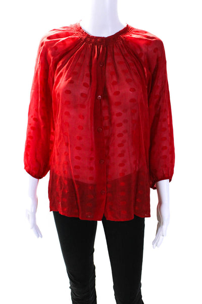 Tucker Womens Silk Long Sleeve Polka Dot Button Down Blouse Red Size L