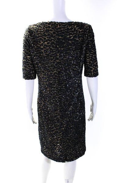 Michael Kors Collection Womens Short Sleeve Mesh Sequin Dress Brown Navy Size 10