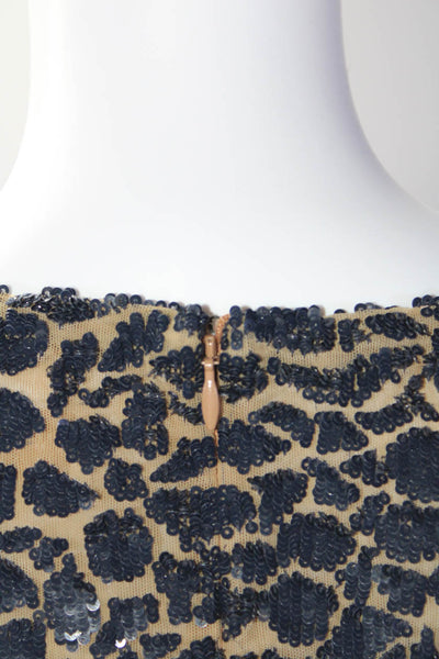 Michael Kors Collection Womens Short Sleeve Mesh Sequin Dress Brown Navy Size 10