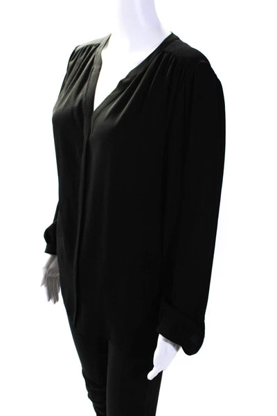 Michael Kors Collection Womens Button Front V Neck Silk Shirt Black Size 10