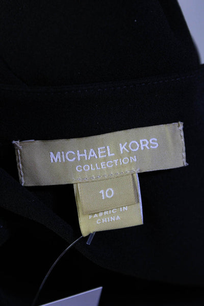 Michael Kors Collection Womens Button Front V Neck Silk Shirt Black Size 10