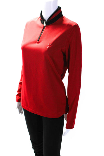 Golfino Womens Long Sleeve Quarter Zip Mock Neck Shirt Red Black Size 8