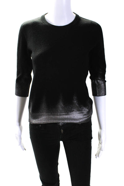 D. Exterior Womens 3/4 Sleeve Metallic Trim Knit Top Black Silver Tone Wool XS