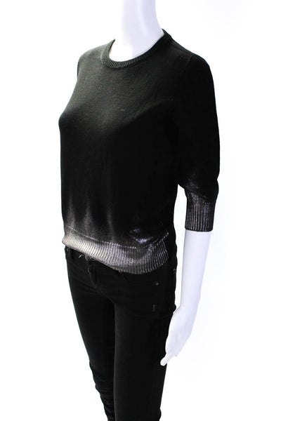 D. Exterior Womens 3/4 Sleeve Metallic Trim Knit Top Black Silver Tone Wool XS