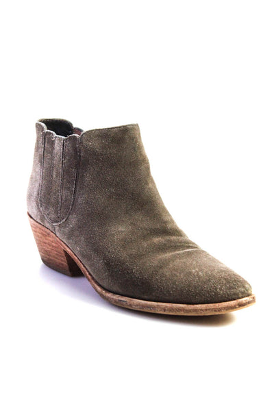 Joie Womens Suede Pull On Stacked Heel Ankle Boots Booties Light Gray Size 37 7
