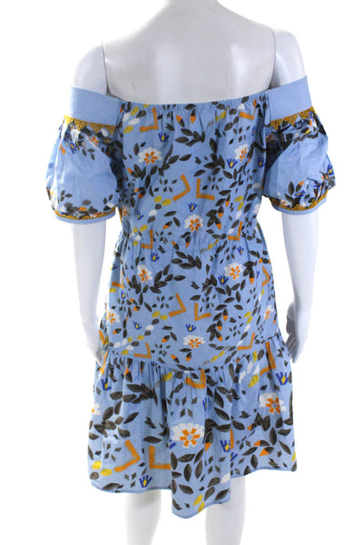 PETER PILOTTO Womens Cotton Floral Off The Shoulder A-Line Dress Blue Size 6