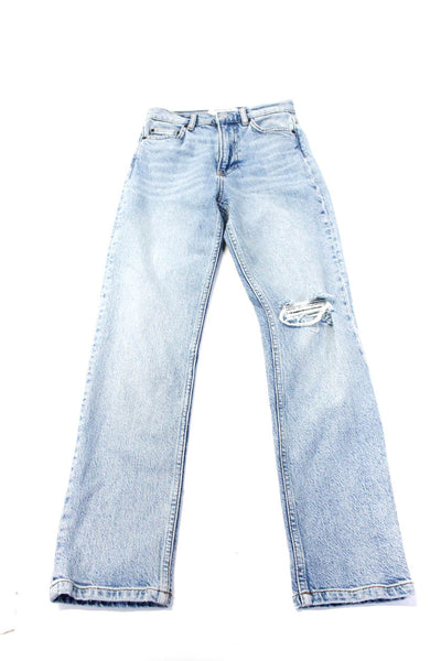 Reformation Womens Blue High Rise Light Wash Ripped Straight Leg Jeans Size 23