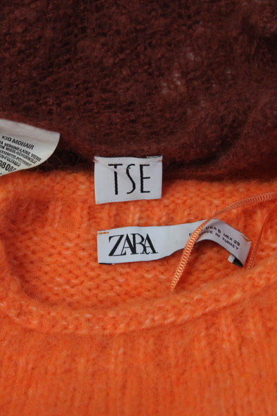 Zara TSE Womens Round Neck Long Sleeve Pullover Sweater Top Orange Size S Lot 2