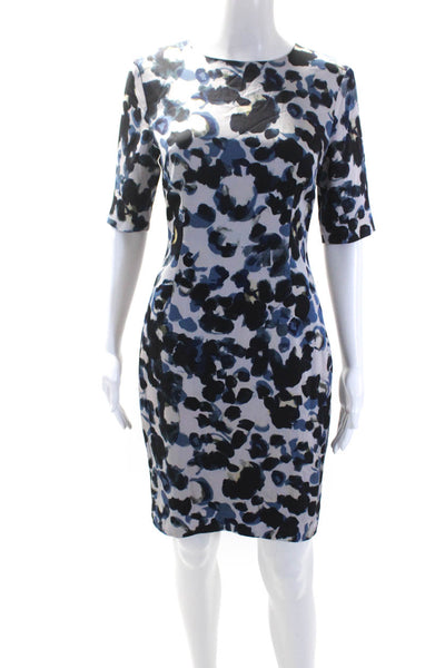 Jigsaw Womens Silk Blend Spotted Round Neck Short Sleeve Dress Blue Size 4