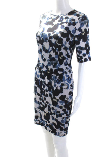 Jigsaw Womens Silk Blend Spotted Round Neck Short Sleeve Dress Blue Size 4