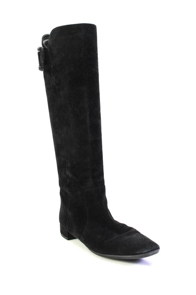 Roger Vivier Womens Suede Round Toe Zipped Mid-Calf Boots Black Size EUR38