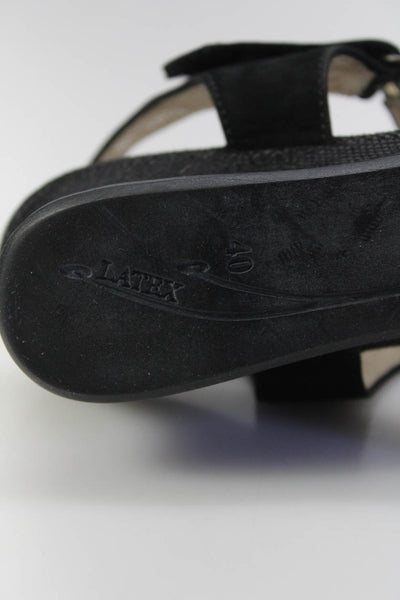 BeautiFeel Womens Black Printed Strappy Wedge Heels Sandals Shoes Size 10