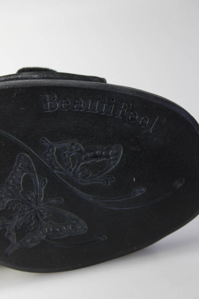 BeautiFeel Womens Black Printed Strappy Wedge Heels Sandals Shoes Size 10